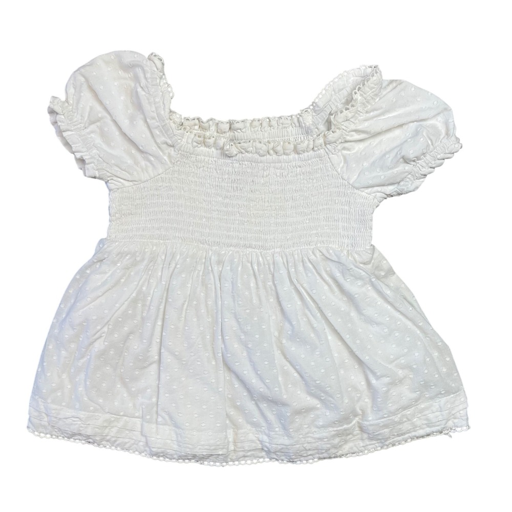 Haute Hippie Kids White Swiss Dot Smocked Puff Sleeve Top Coastal Boho Size 4T